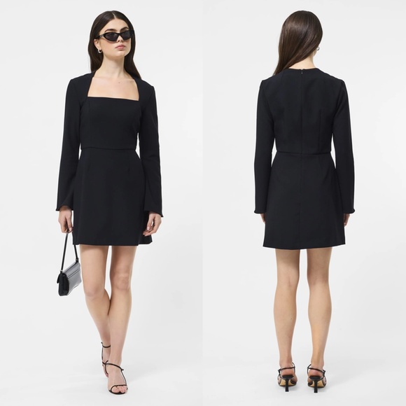 NEW FRENCH CONNECTION Black WHISPER Bell Sleeve SQUARE NECK Mini DRESS US 8 - Picture 4 of 16